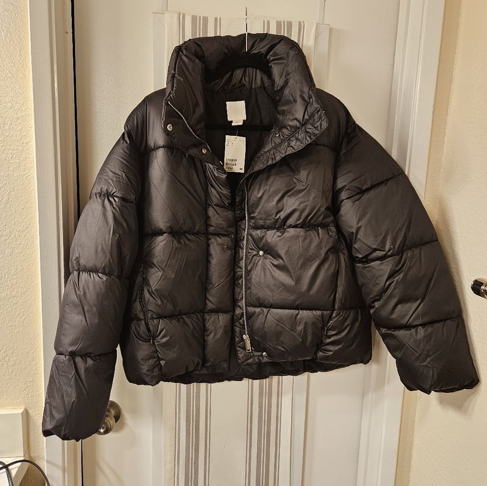 H&M Stand-up-collar Puffer Jacket in size S, New With Tag, Black